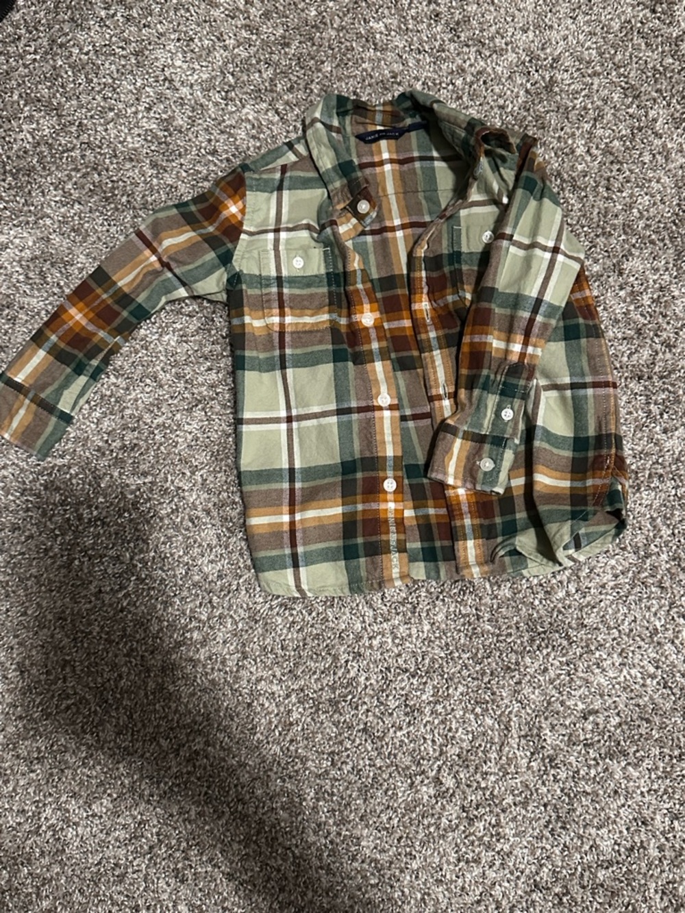 Janie and Jack Plaid Button-Down Shirt in Green, Brown & Tan